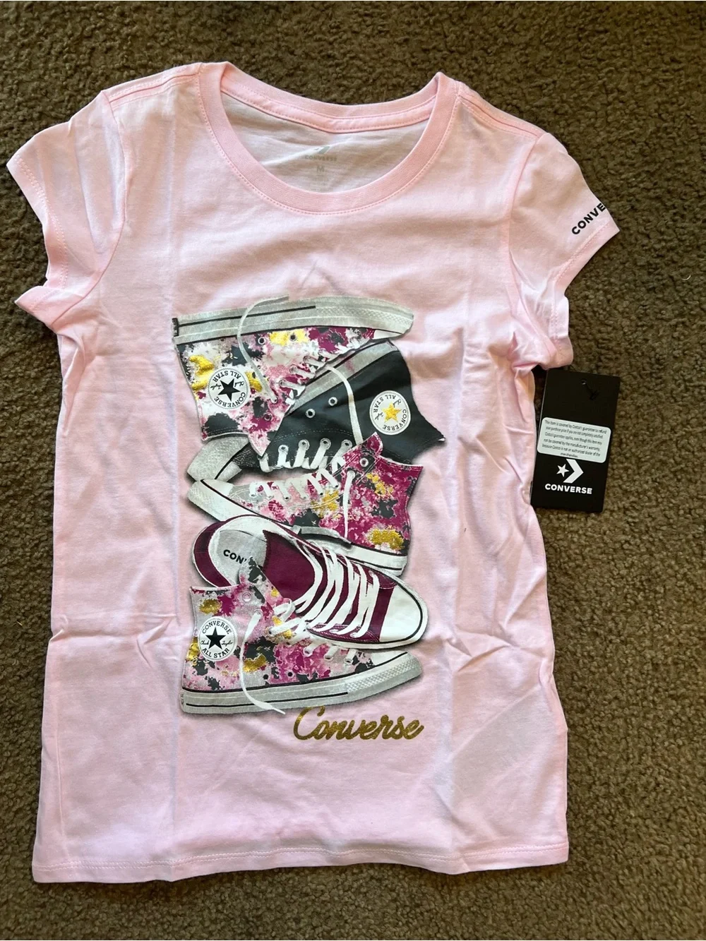 Converse Pink Short-Sleeve Tee with Floral Sneaker Stack Graphic